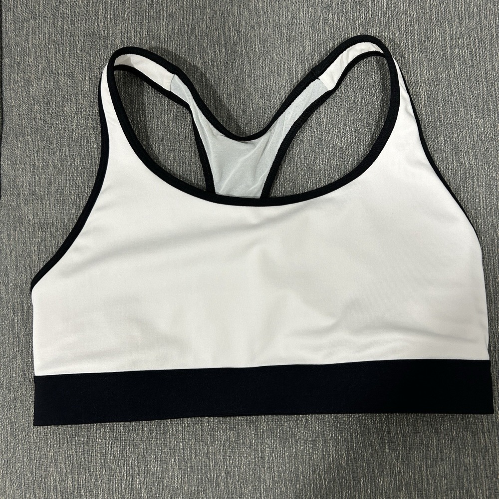 Victoria's Secret Sports Bra Racerback Mesh Back Unlined White Black Medium M